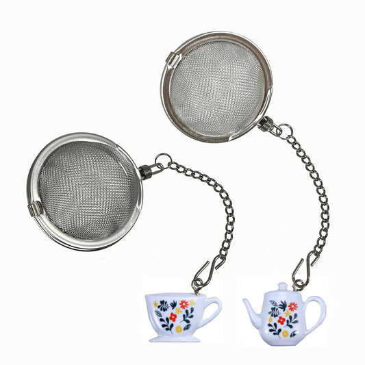 Decorated Blue Teapot & Teacup Stainless Steel Tea Infuser