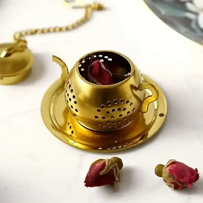 Golden Teapot Shaped Tea Infuser, Tea Drain, Tea strainer