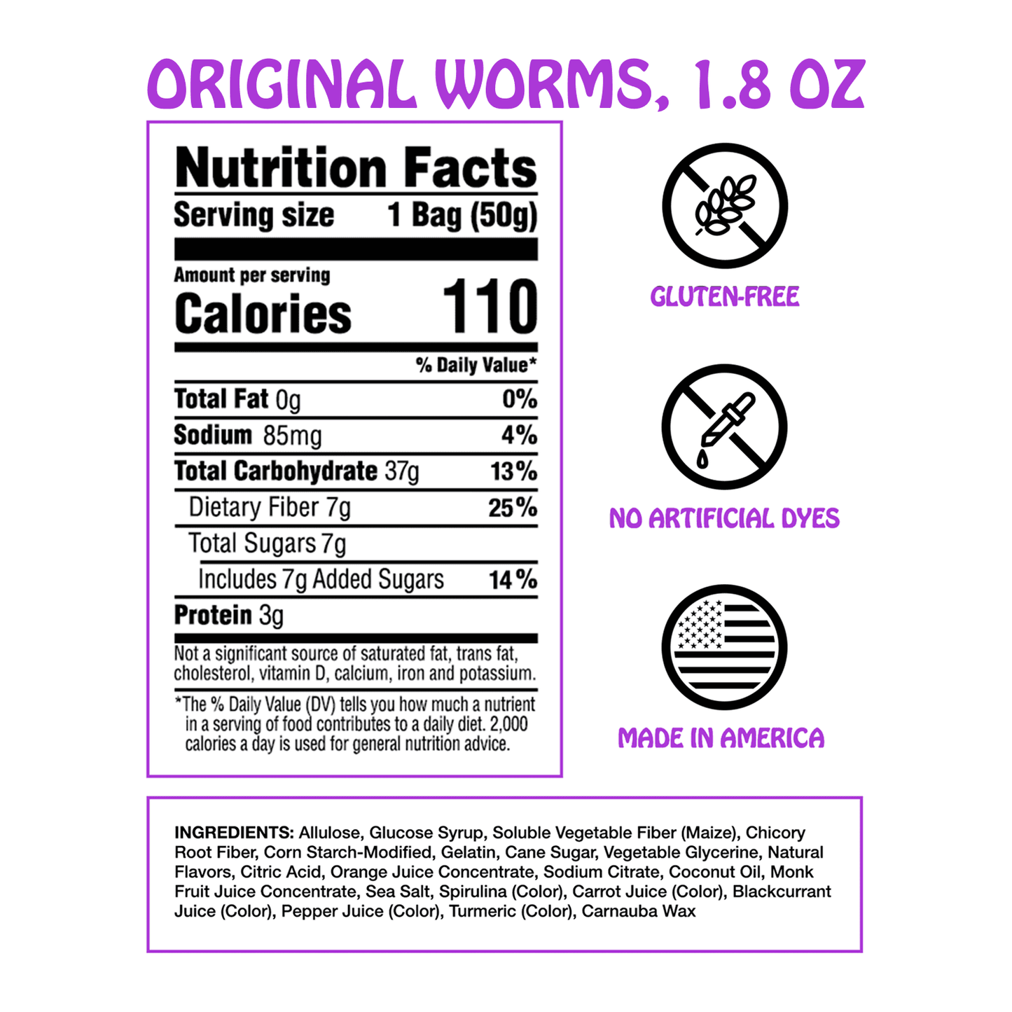 Original Gummy Worms Candy: GF, Prebiotics, Low Sugar