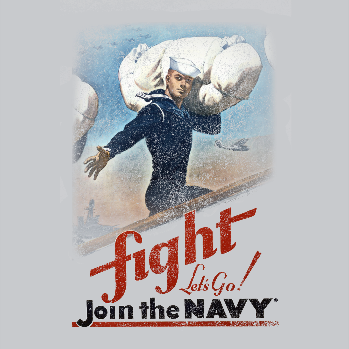 close up of americas navy fight lets go vintage navy poster graphic