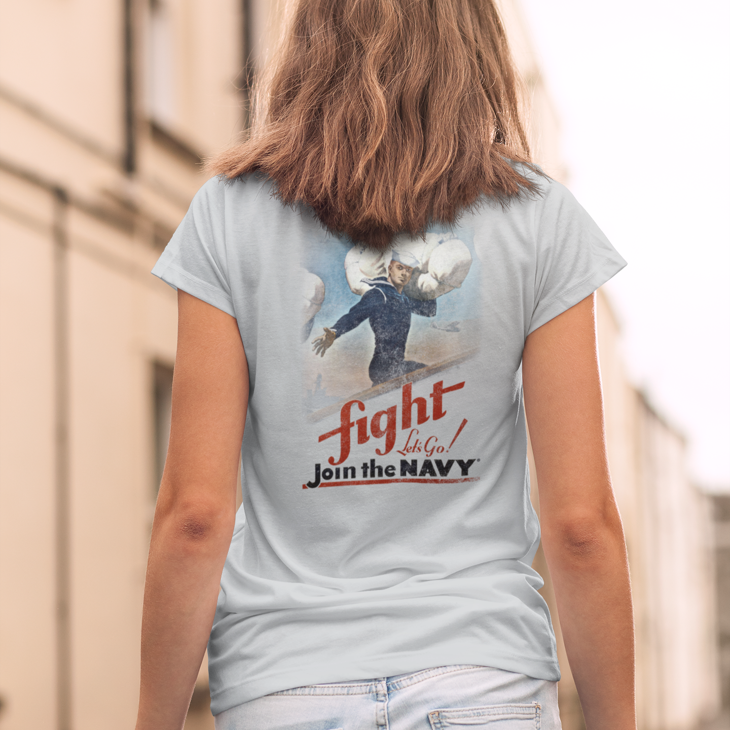 unisex americas navy fight lets go t shirt worn casually patriotic military style outfit