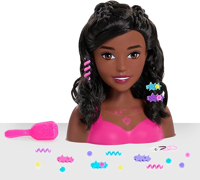 Barbie Fashionista 8-Inch Styling Head, Dark Brown Including Styling Accessories, Hair Styling for Kids