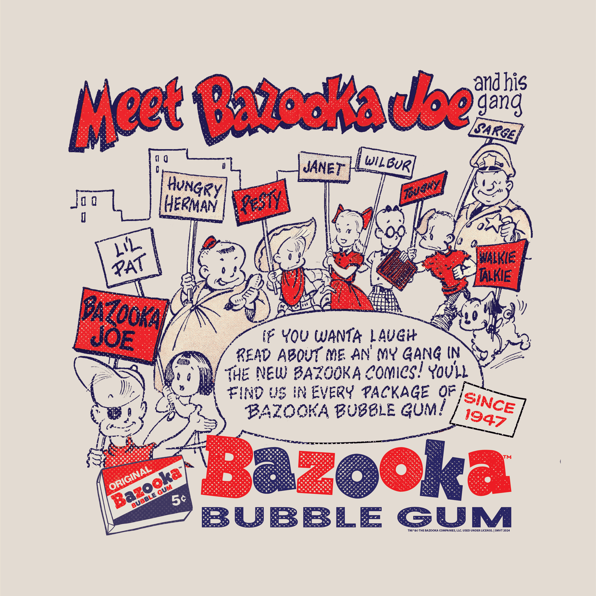 close up of bazooka joe and his gang vintage comic character graphic