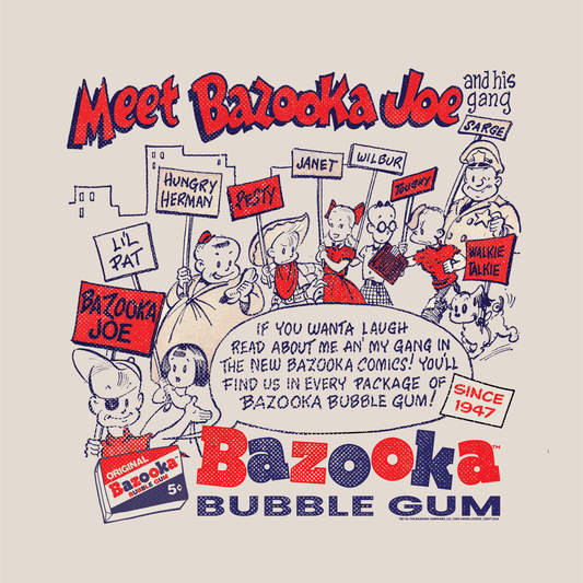 close up of bazooka joe and his gang vintage comic character graphic