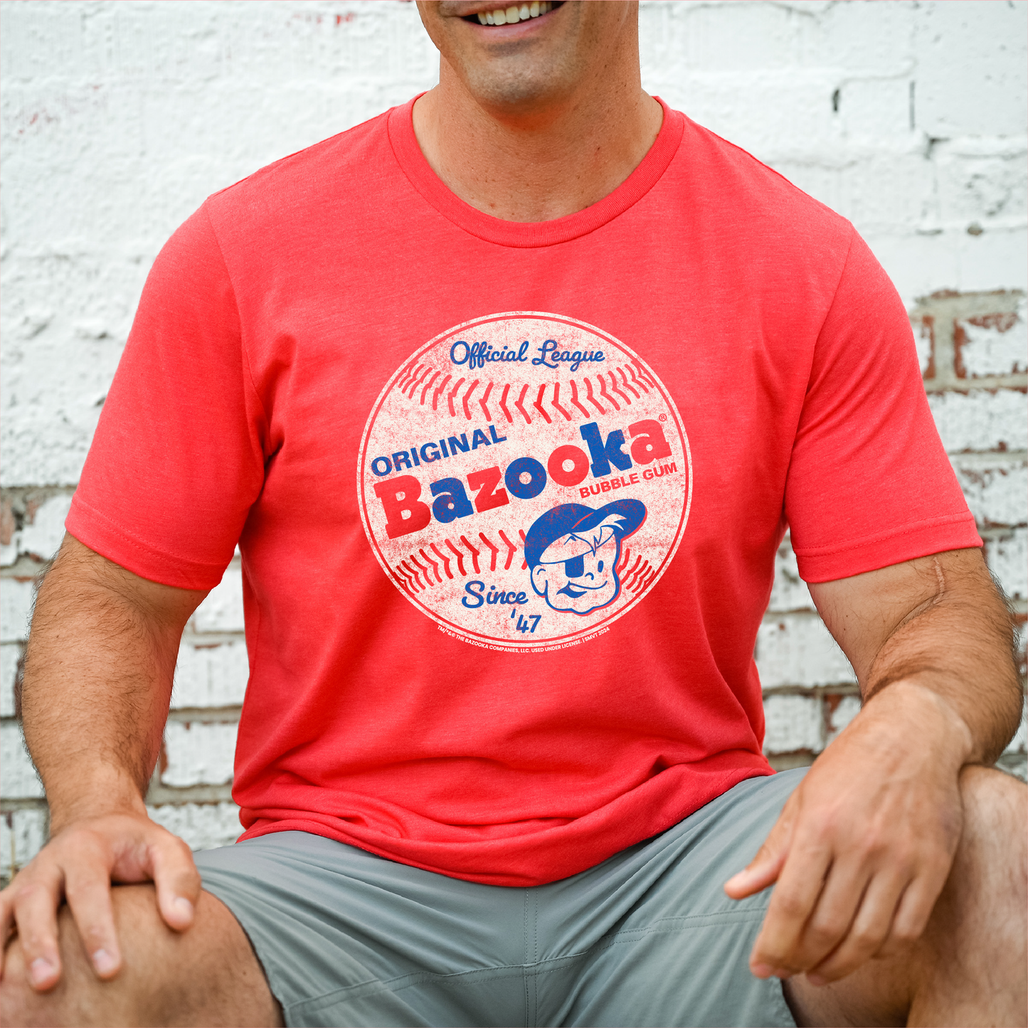 unisex bazooka baseball shirt styled casually retro sports and candy nostalgia outfit