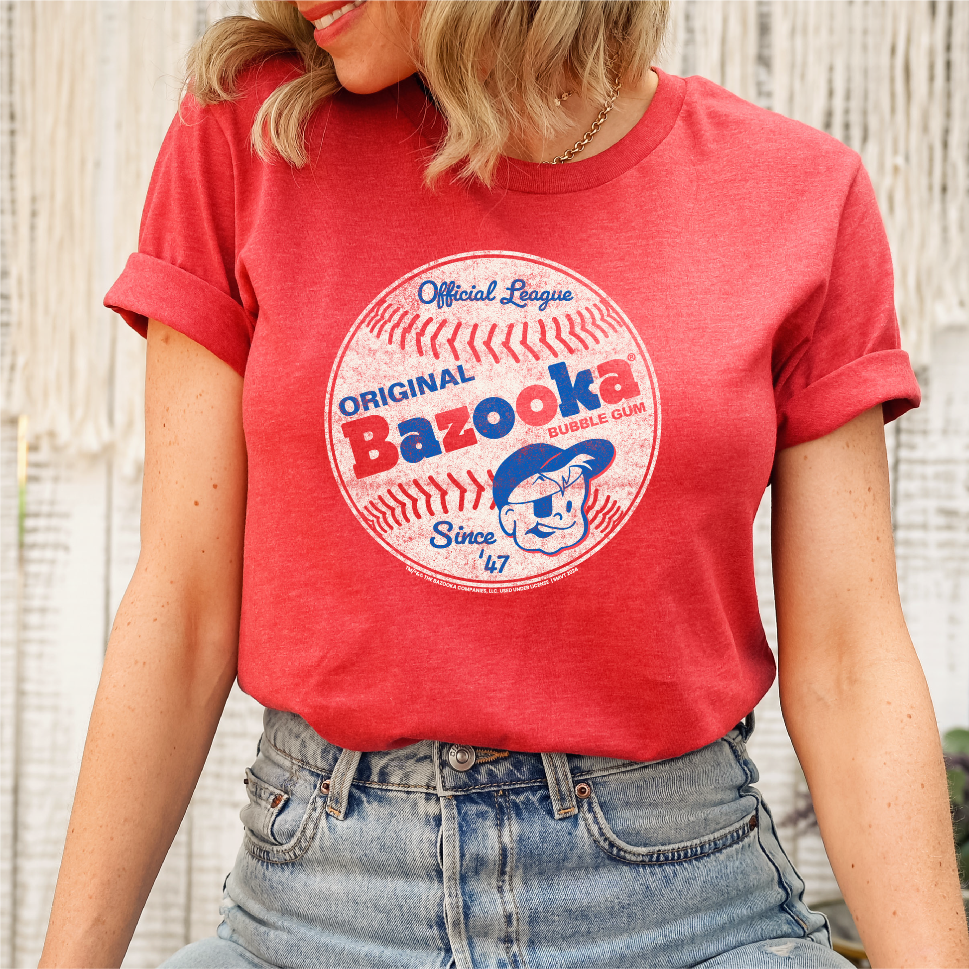 unisex bazooka baseball shirt styled casually retro sports and candy nostalgia outfit