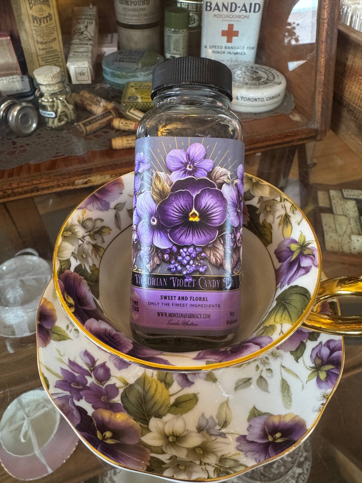 Vintage Victorian Violet Candy Tea Candied French Tea in Jar