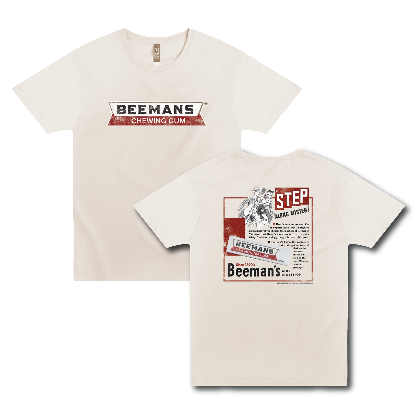 beemans chewing gum step along mister vintage advertisement graphic t shirt retro candy brand unisex tee