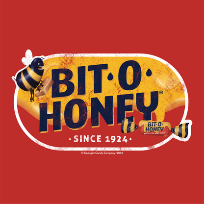 close up of bit o honey since 1924 vintage candy logo graphic