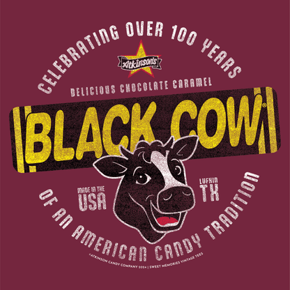 close up of black cow delicious chocolate caramel candy graphic