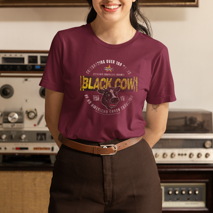 unisex black cow candy shirt styled casually vintage candy lover outfit