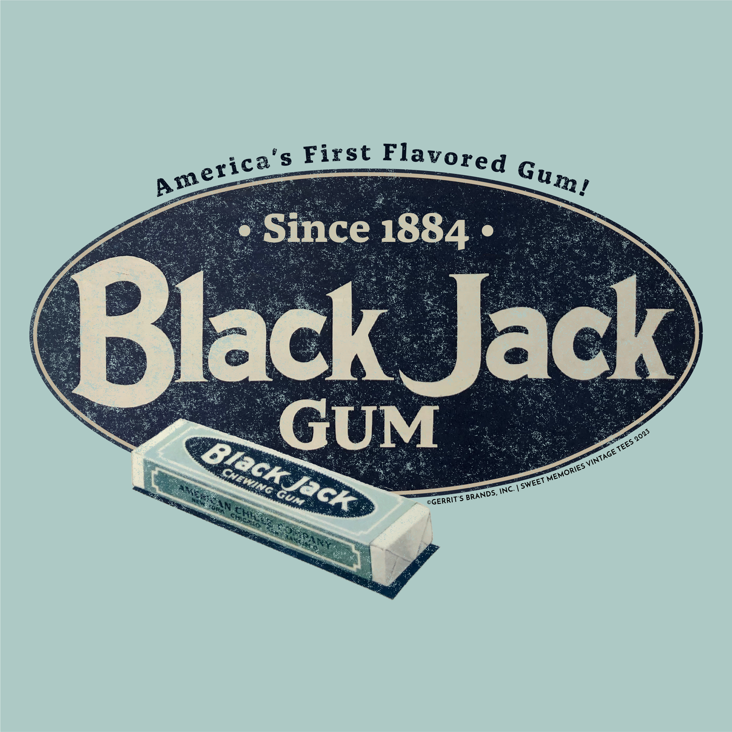 close up of black jack americas first flavored gum vintage logo graphic