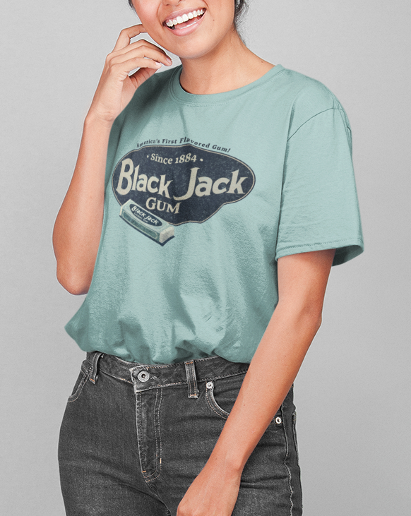 unisex black jack chewing gum shirt styled casually nostalgic candy and gum lover outfit