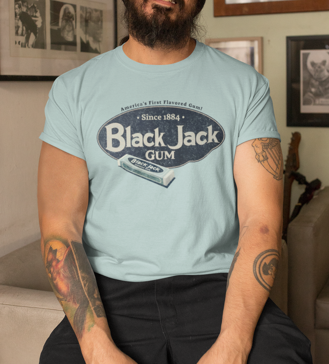unisex black jack chewing gum shirt styled casually nostalgic candy and gum lover outfit
