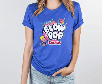 unisex blow pop retro charms shirt styled casually for candy lovers and pop art enthusiasts