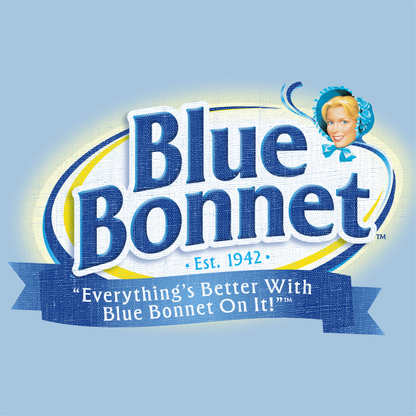 close up of blue bonnet margarine retro logo graphic