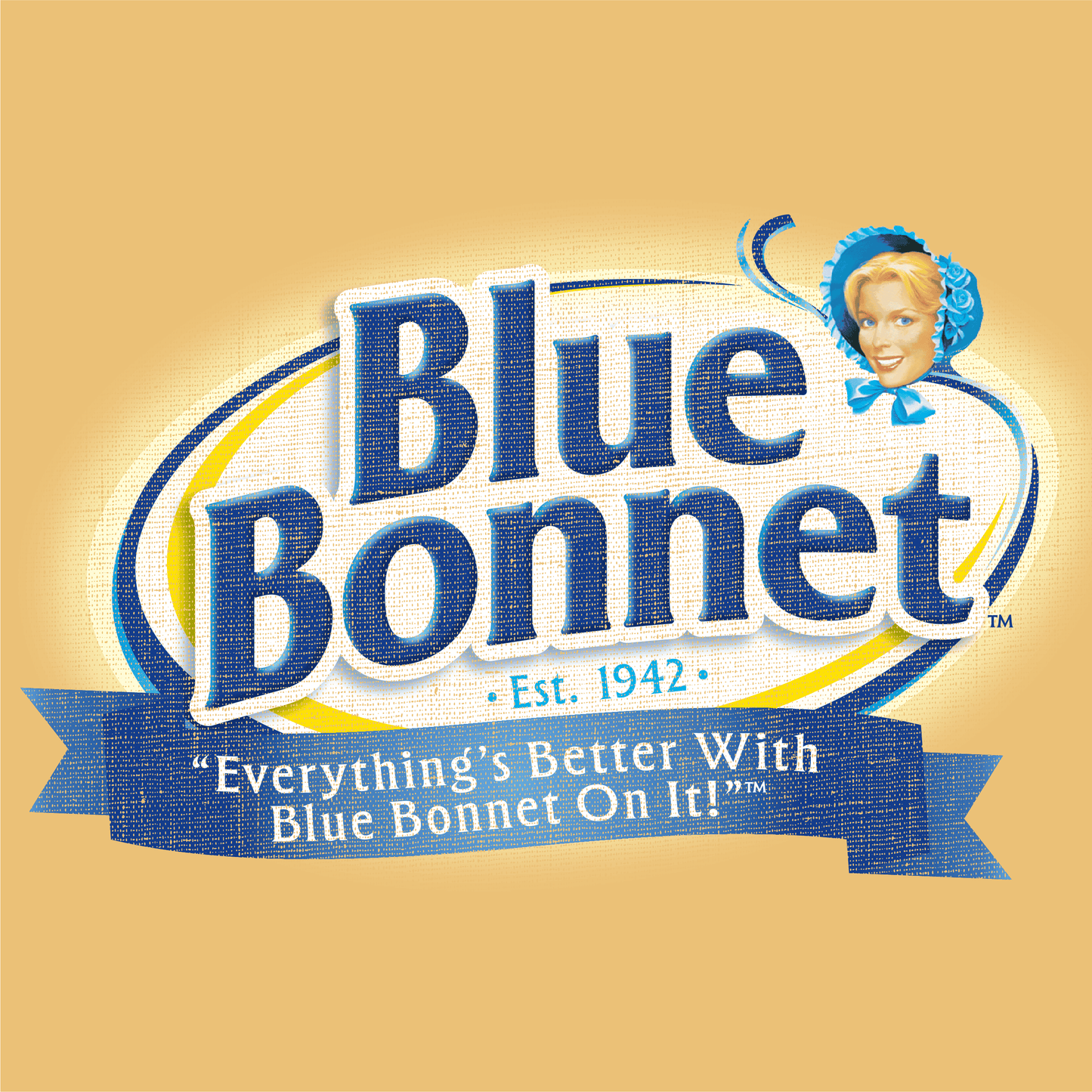 Official Blue Bonnet Logo T-Shirt – Retro Margarine Branding up close