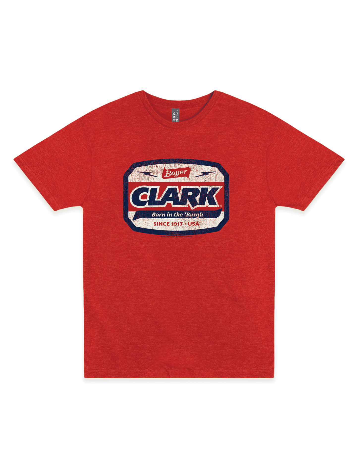 Officially licensed Boyer® Clark Bar® Born in the 'Burgh unisex graphic T-shirt featuring a vintage-inspired Clark Bar design celebrating Pittsburgh pride.
