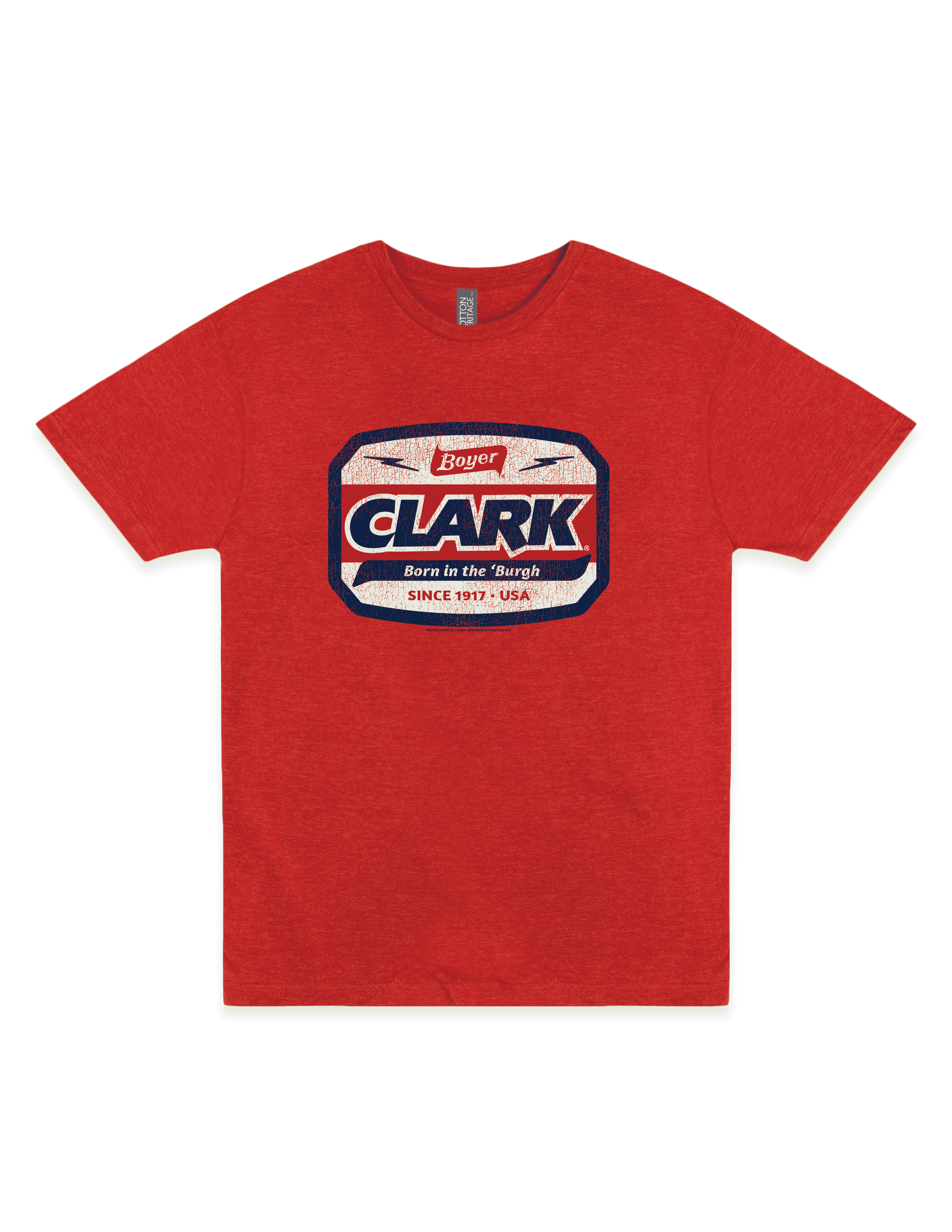 Officially licensed Boyer® Clark Bar® Born in the 'Burgh unisex graphic T-shirt featuring a vintage-inspired Clark Bar design celebrating Pittsburgh pride.