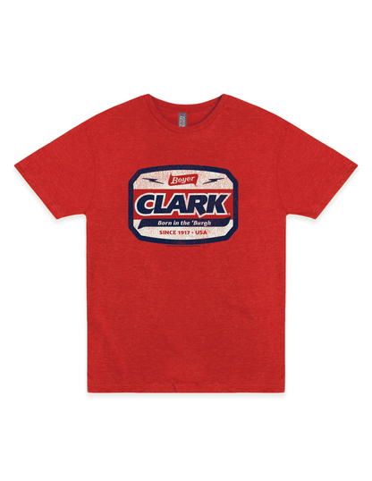 Officially licensed Boyer® Clark Bar® Born in the 'Burgh unisex graphic T-shirt featuring a vintage-inspired Clark Bar design celebrating Pittsburgh pride.