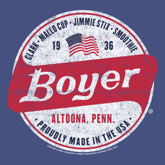 close up of boyer made in the usa patriotic candy graphic