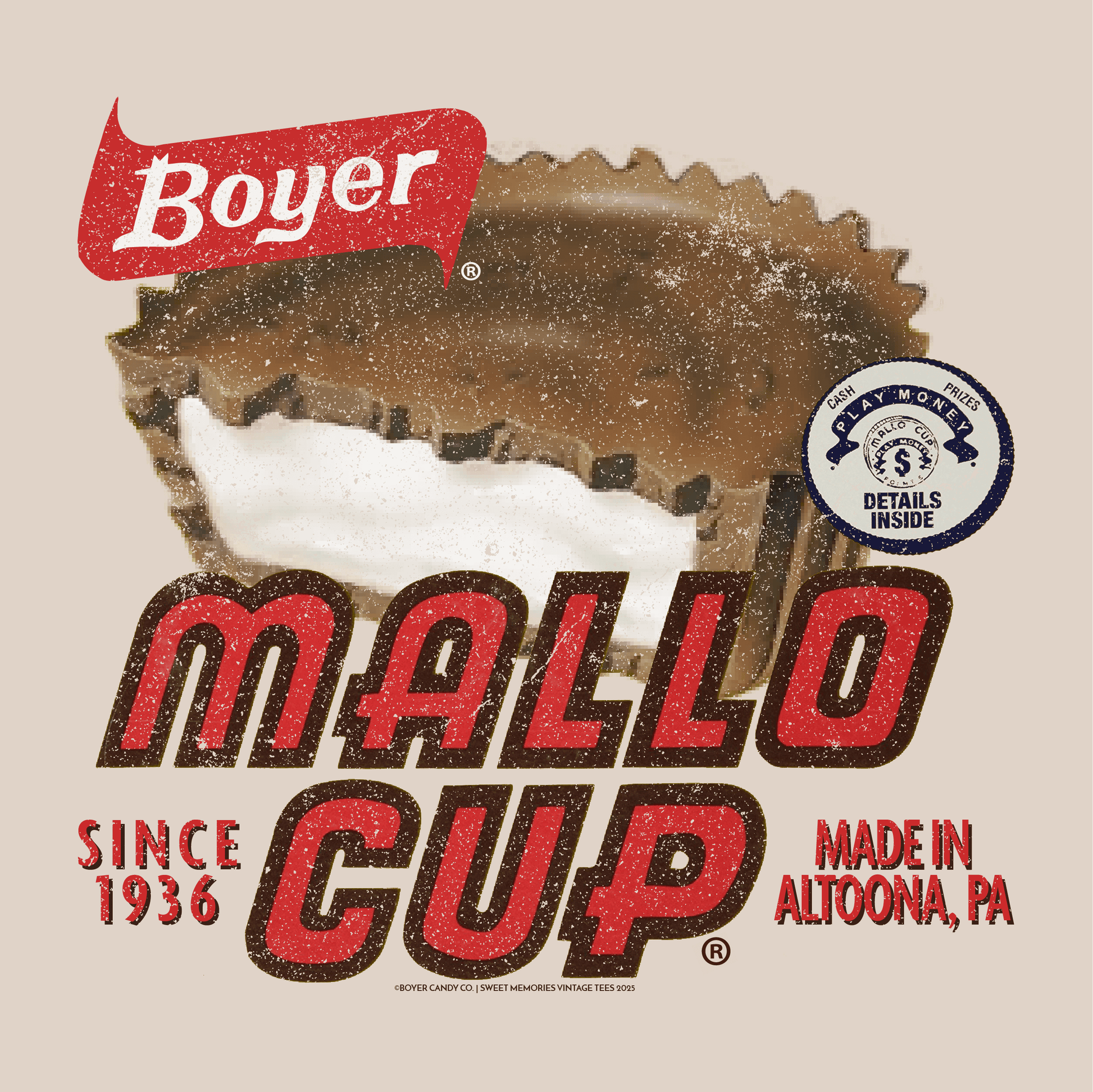 close up of boyer mallo cup vintage candy logo graphic