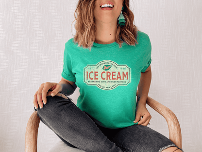 Unisex Breyers® Ice Cream farmers' t-shirt worn casually, vintage Americana style outfit.