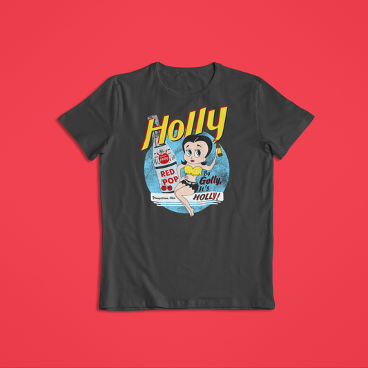 By Golly, It's Holly! Tee featuring vintage Holly soda branding on a soft unisex graphic T-shirt.