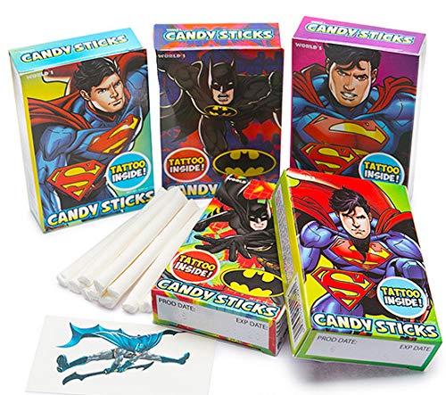 Batman and Superman Candy Sticks with Tattoo .52oz