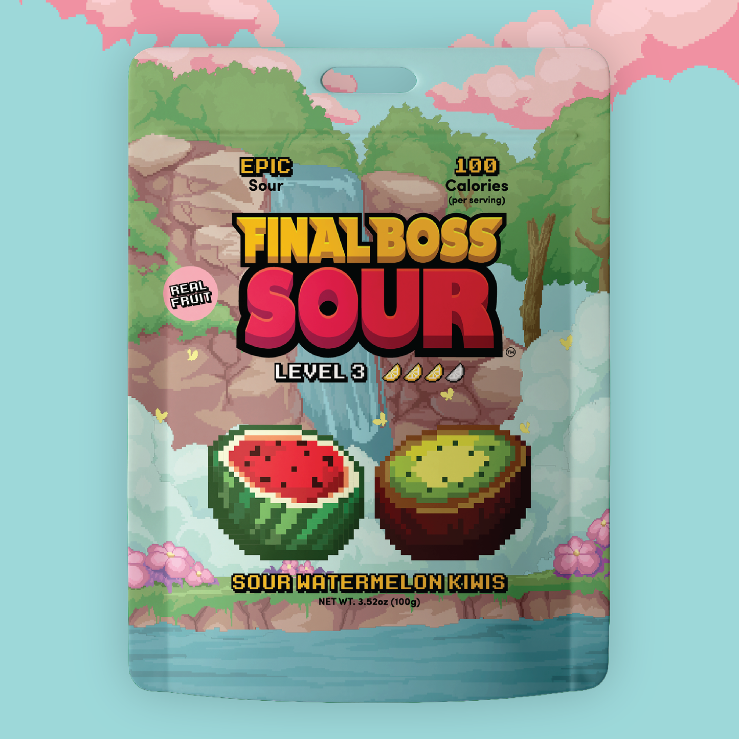 Final Boss Sour - Sour Watermelon Kiwis (Level 3) (4-Pack) - Dried Fruit Candy