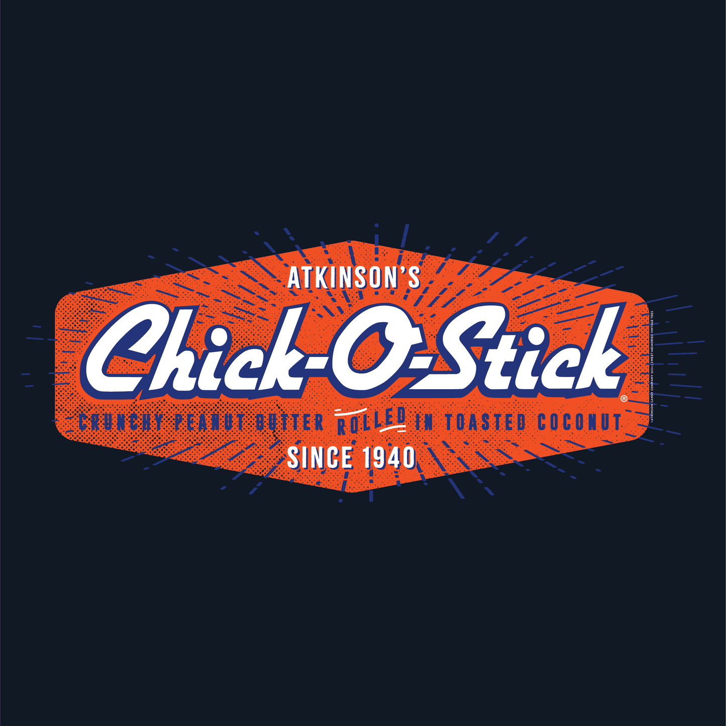 close up of chick o stick since 1940 vintage candy logo graphic