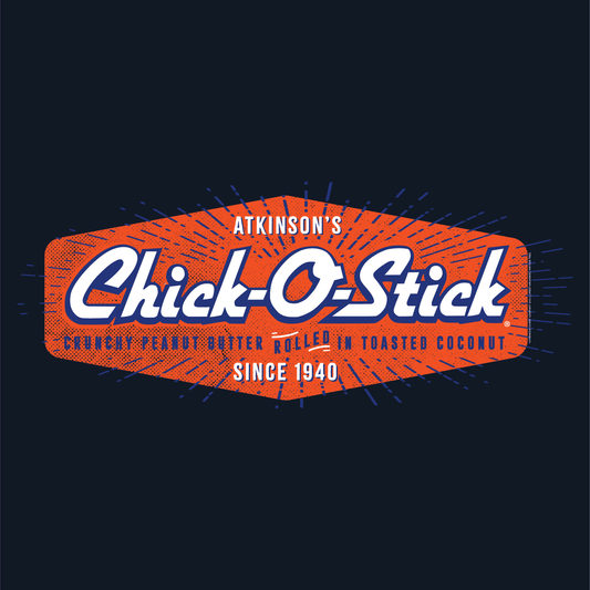 close up of chick o stick since 1940 vintage candy logo graphic