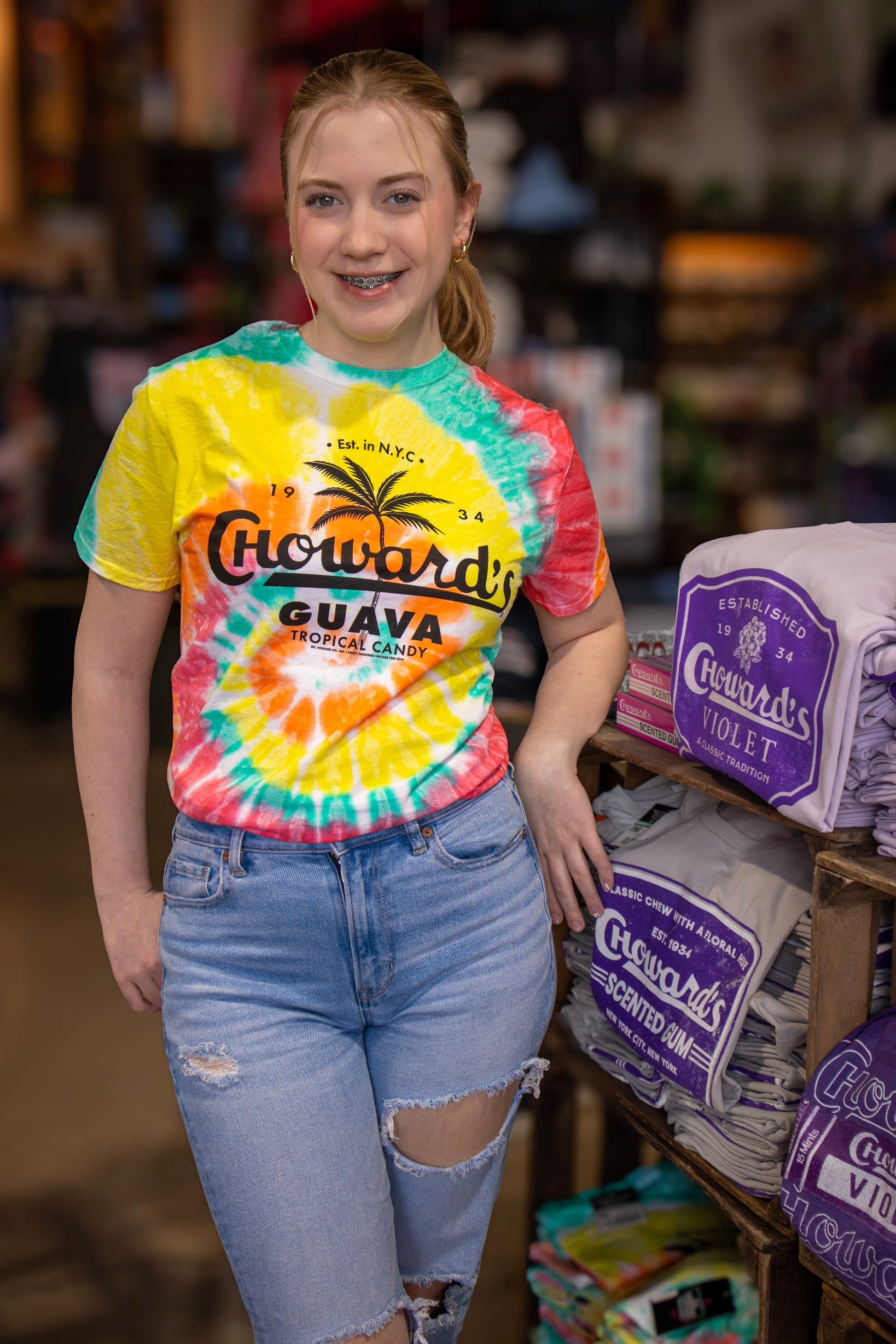 unisex chowards guava tie dye shirt styled casually tropical candy lover outfit
