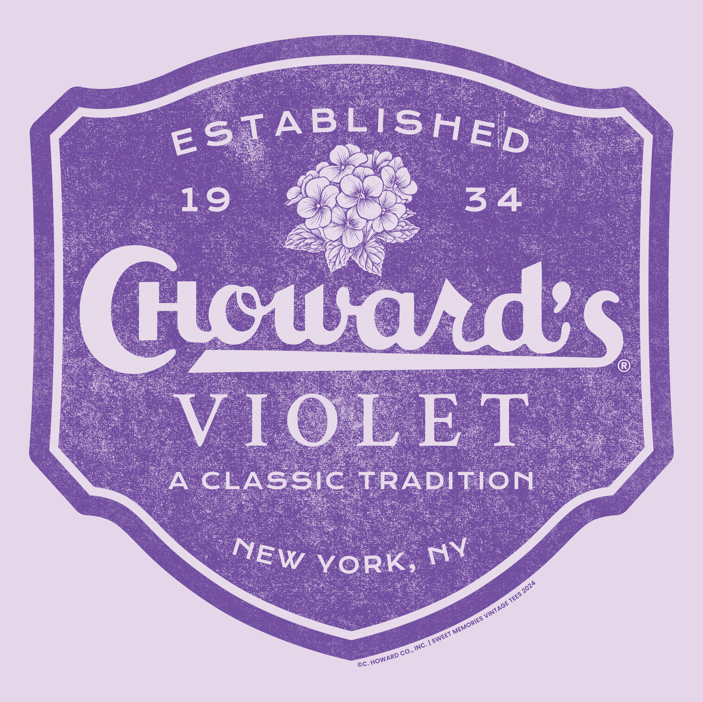 close up of chowards violet vintage candy logo graphic