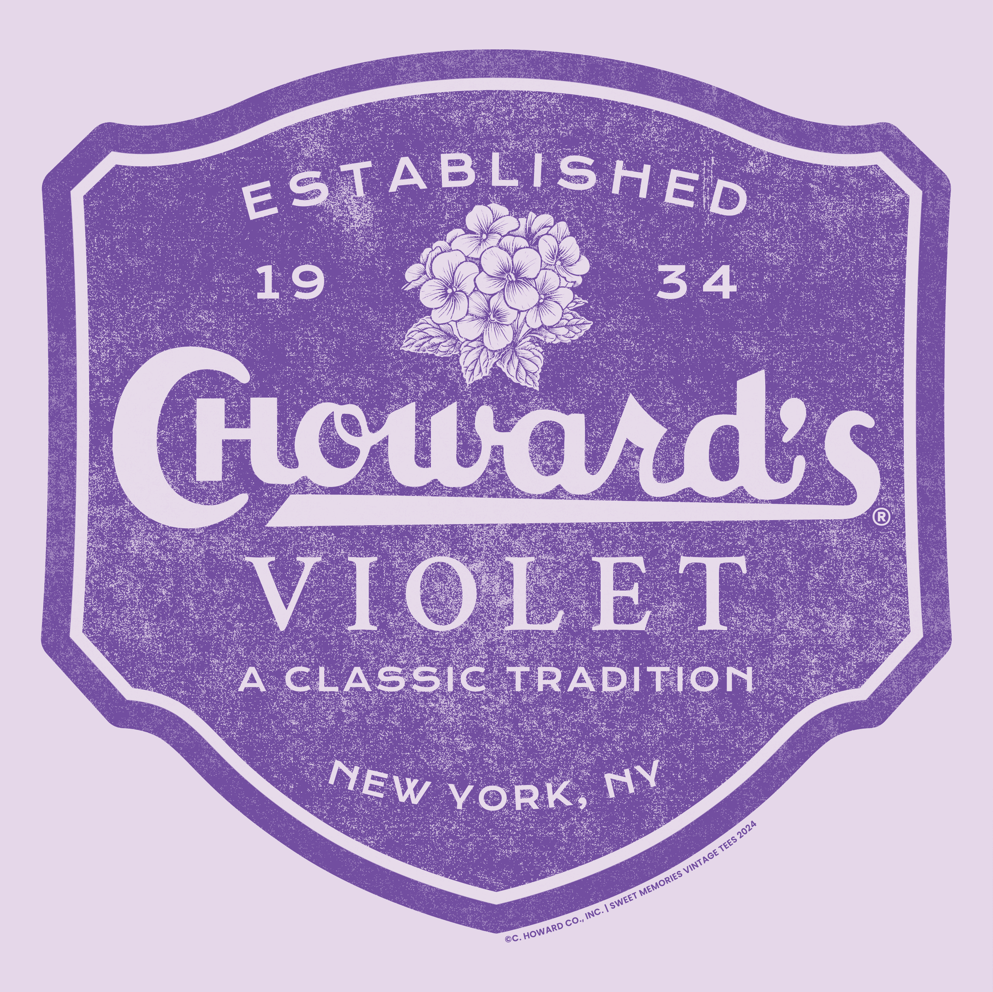 close up of chowards violet vintage candy logo graphic