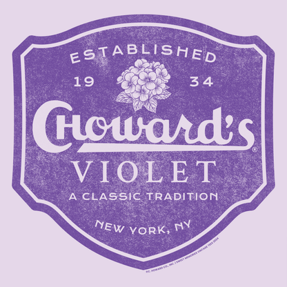 close up of chowards violet vintage candy logo graphic