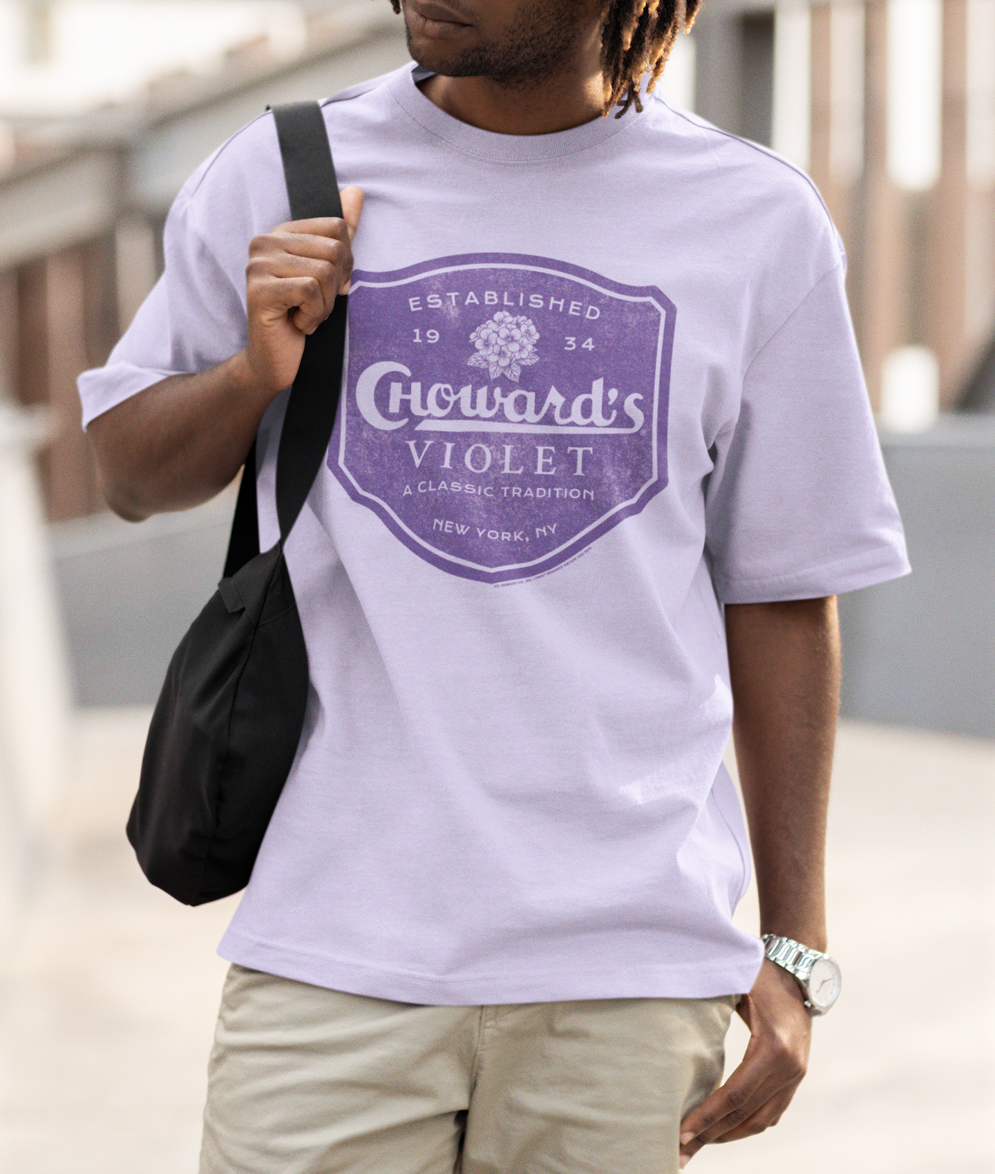 unisex chowards violet candy shirt styled casually nostalgic candy lover outfit
