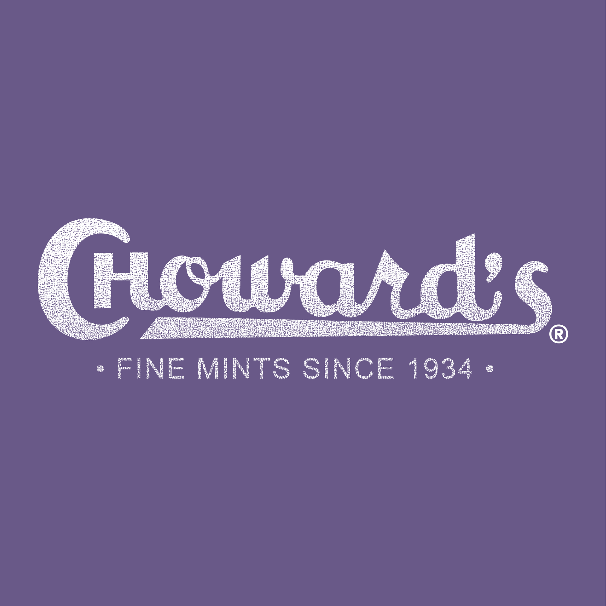 close up of chowards violet fine mints since 1934 vintage candy logo graphic