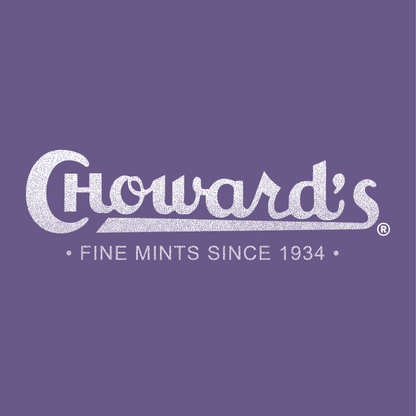 close up of chowards violet fine mints since 1934 vintage candy logo graphic