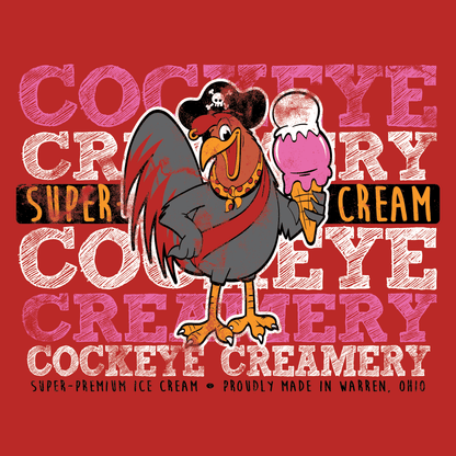 close up of cockeye creamery brand colors logo graphic