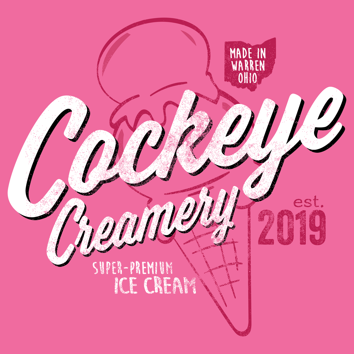close up of cockeye creamery ice cream cone graphic