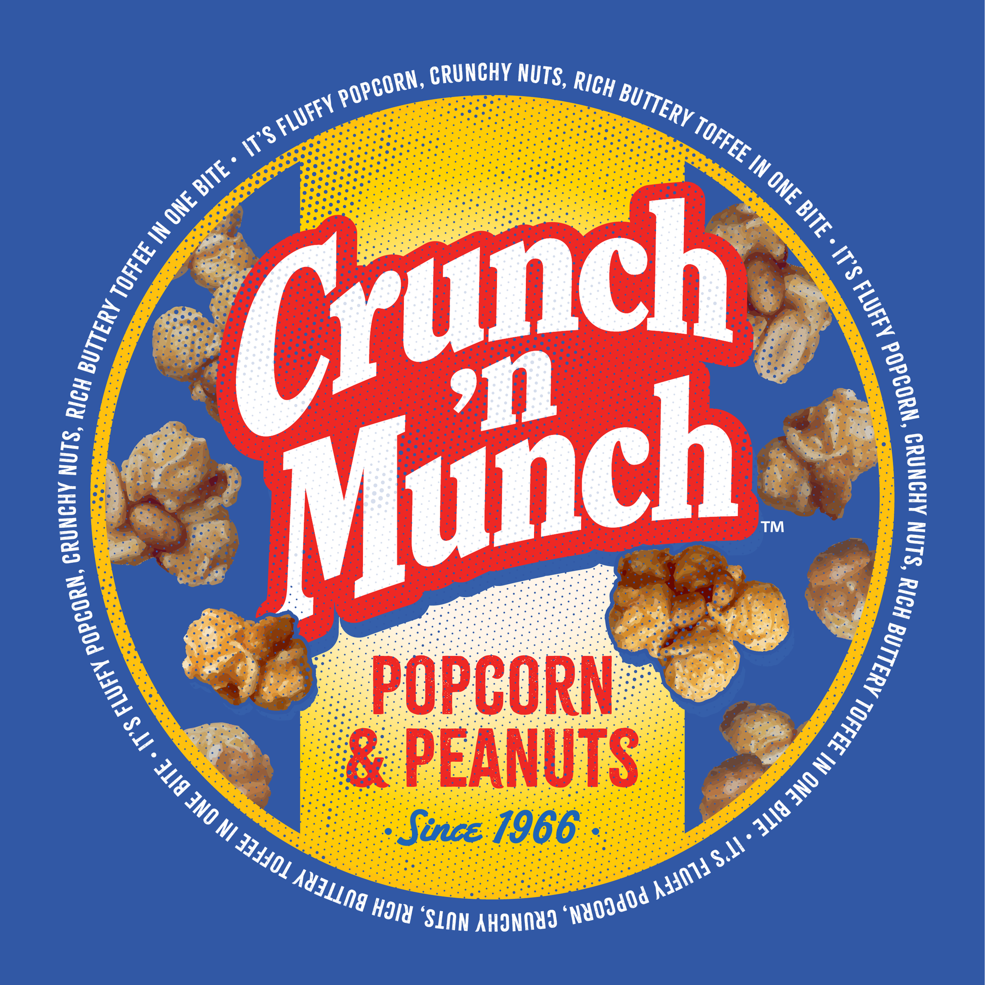 close up of crunch n munch popcorn and peanuts logo graphic