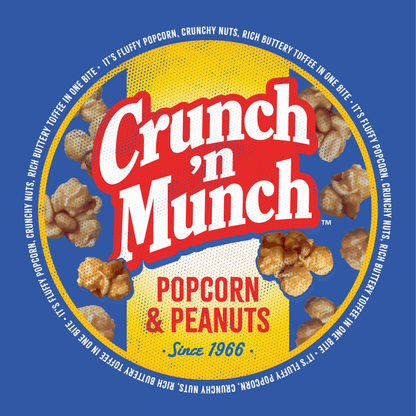 close up of crunch n munch popcorn and peanuts logo graphic