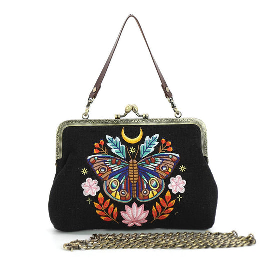COMECO INC - Moon Moth Vintage Kiss Lock Bag in Linen Blended Material