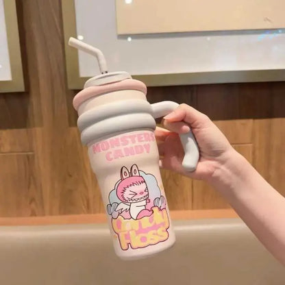 Labubu Straw Cup Large Capacity Cartoon Portable Vacuum Cup Anime Cute Students Children Travel Water Cup Girl Holiday Gifts