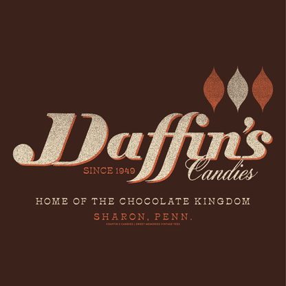 close up of daffins candies since 1949 sharon pa chocolate logo graphic