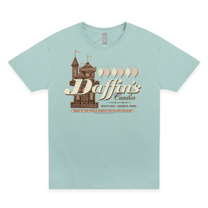 daffins chocolate kingdom graphic t shirt vintage chocolate shop unisex sharon pennsylvania nostalgia tee