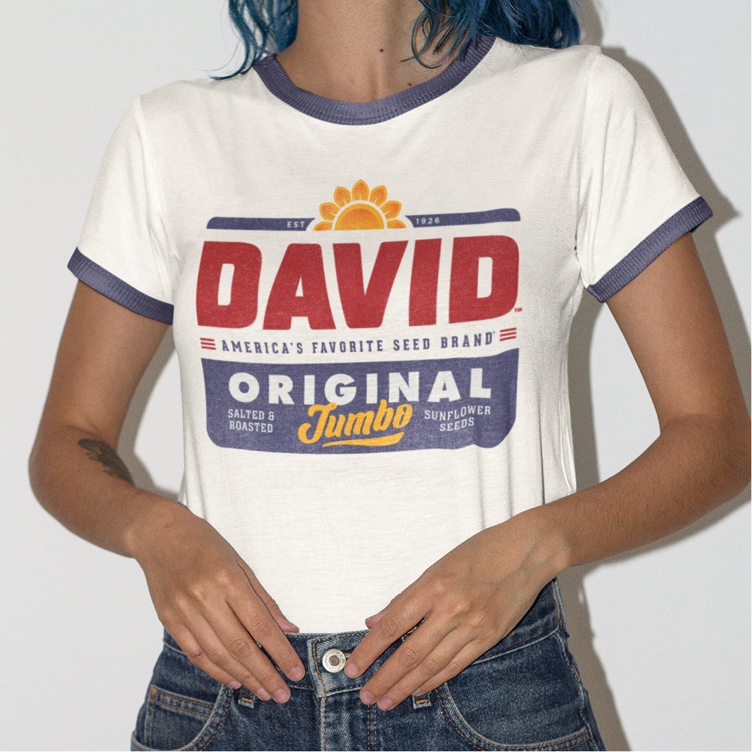 unisex david sunflower seeds ringer tee styled casually retro baseball snack outfit