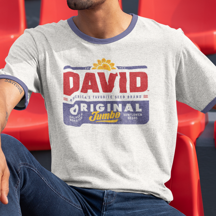 unisex david sunflower seeds ringer tee styled casually retro baseball snack outfit