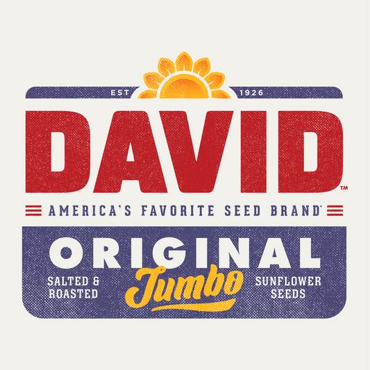 close up of david sunflower seeds retro logo graphic